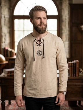 Men's Viking Medieval  Tunic – Vegvisir Compass Embroidery Size M